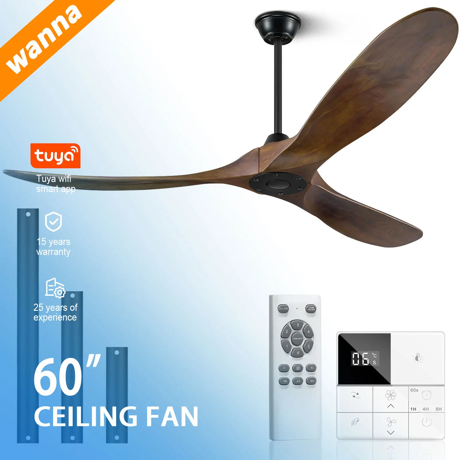 Tuya Google Home Smart Fan 60-inch Tuya Smart Ceiling Fan Light
