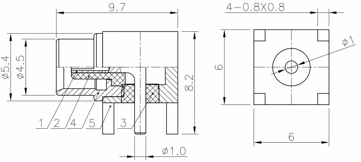 All Copper MCX-KWE Connector 90 Degree Gold-plated Female MCX PCB Mount Coaxial Connector for Wholesale details