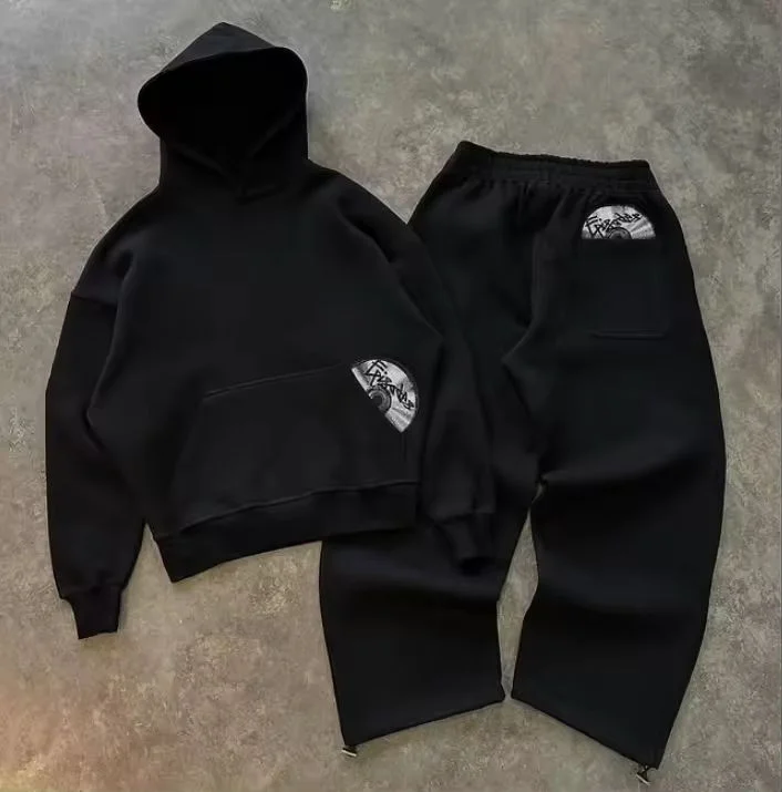 SALATI Heavyweight Stacked Soft 100%Cotton French Terry Thick Vintage Boxy Fit Oversize Embroidery Set Sweatpants and Hoodie Set gallery 7