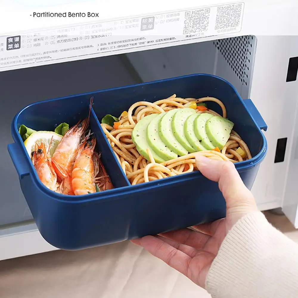 1200ML BPA-Free Portable Microwave Lunch Box Cutlery Simple Partition Plastic Lunch Box for Students Office Workers Plastic Lid