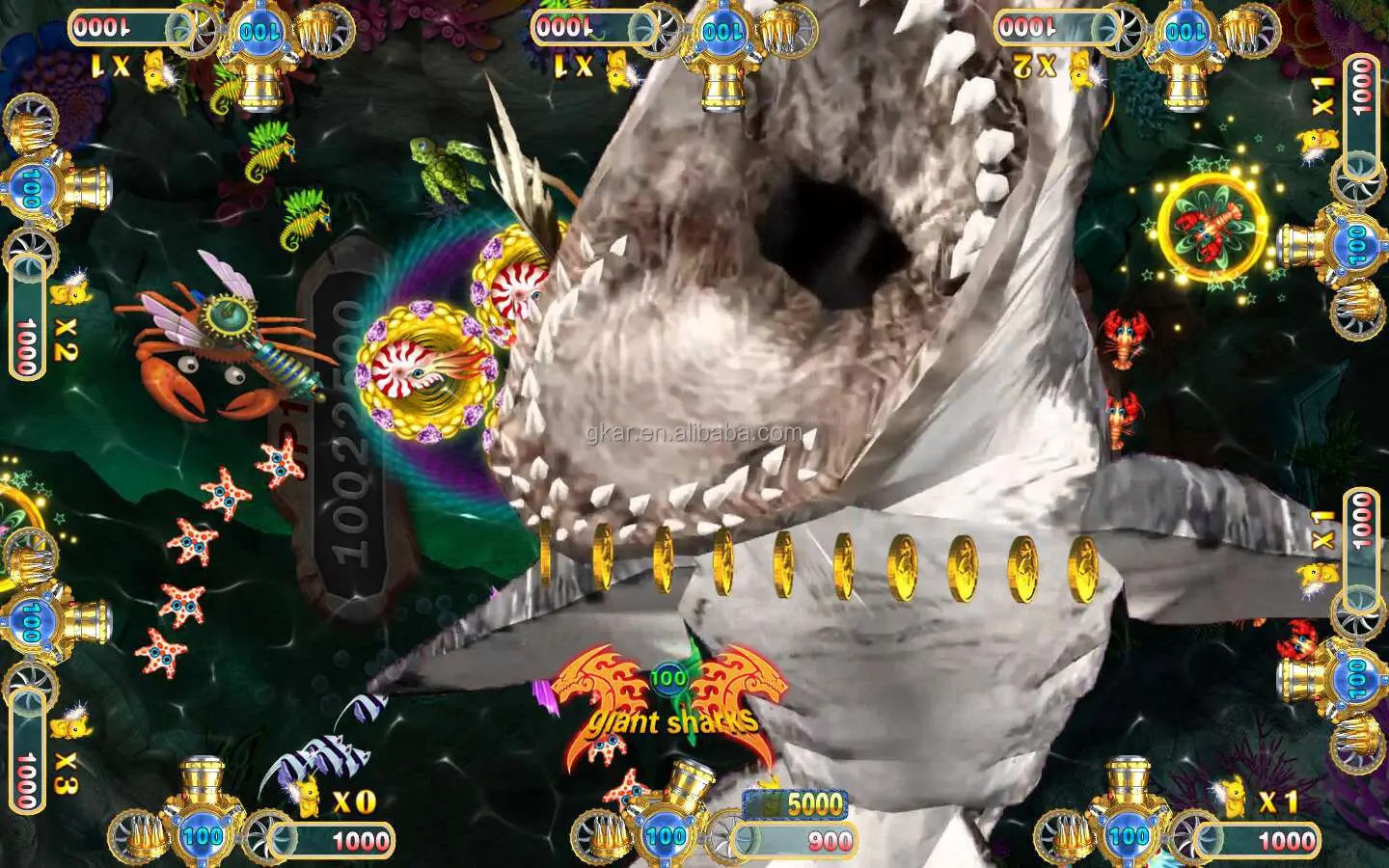 热卖投币游戏4玩家美国队长加射鱼游戏板软件街机