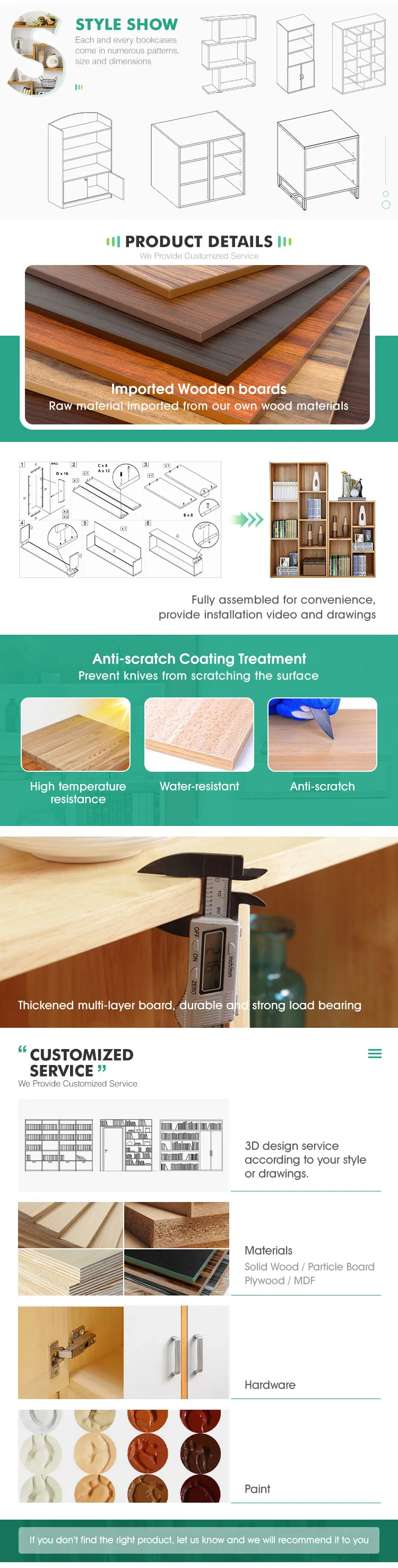 Custom Modern Home Office Bookshelf Wooden Display Simple Bookshelves