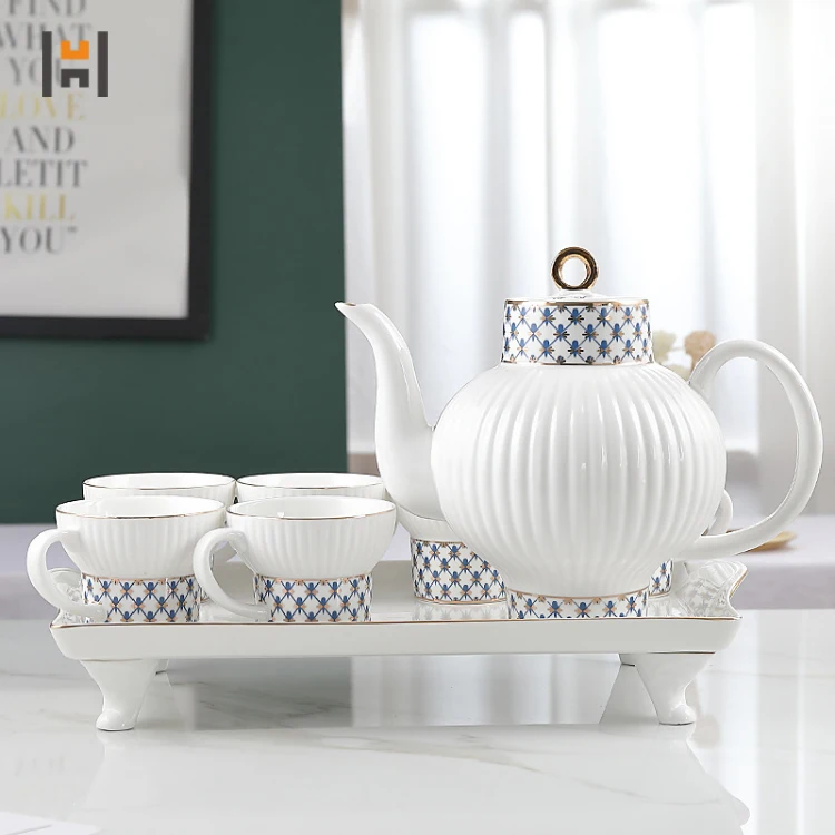 Luxury Ramadan Gift - 8pcs Porcelain Tea Set with Gold Decor