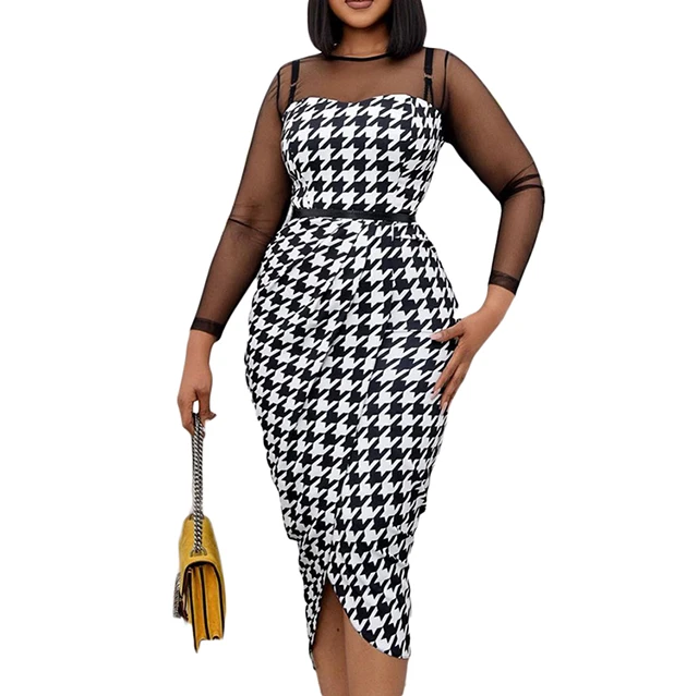 Plus Size Bodycon Dress Printing Joint Grenadine With Belt Career for Fat  Ladies Skirt Official Wear for Women