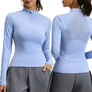 Custom High Quality Waist Slimming Training Tops Women's Quick Drying Tight Stand Collar Full Zipper Long Sleeves Yoga Shirts