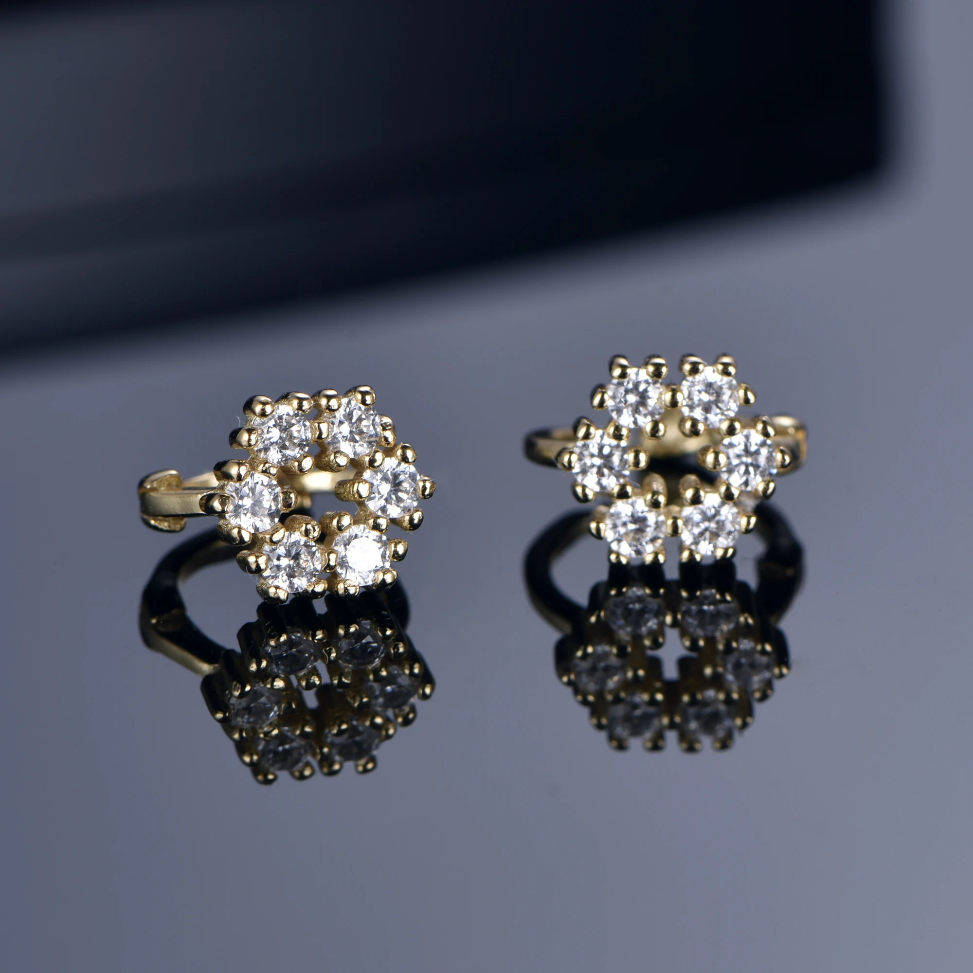时尚设计韩式风格18k纯金镀金耳钉小金箍银钻石耳环