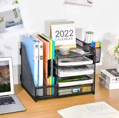 5-Tier Metal Crafts Desk Organizer with File Holder and Drawer Stationery Market Paper Tray From China