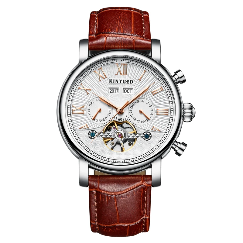 Kinyued J022 Customized Logo Automatic Men Watches Leather Calendar Mechanical Watch