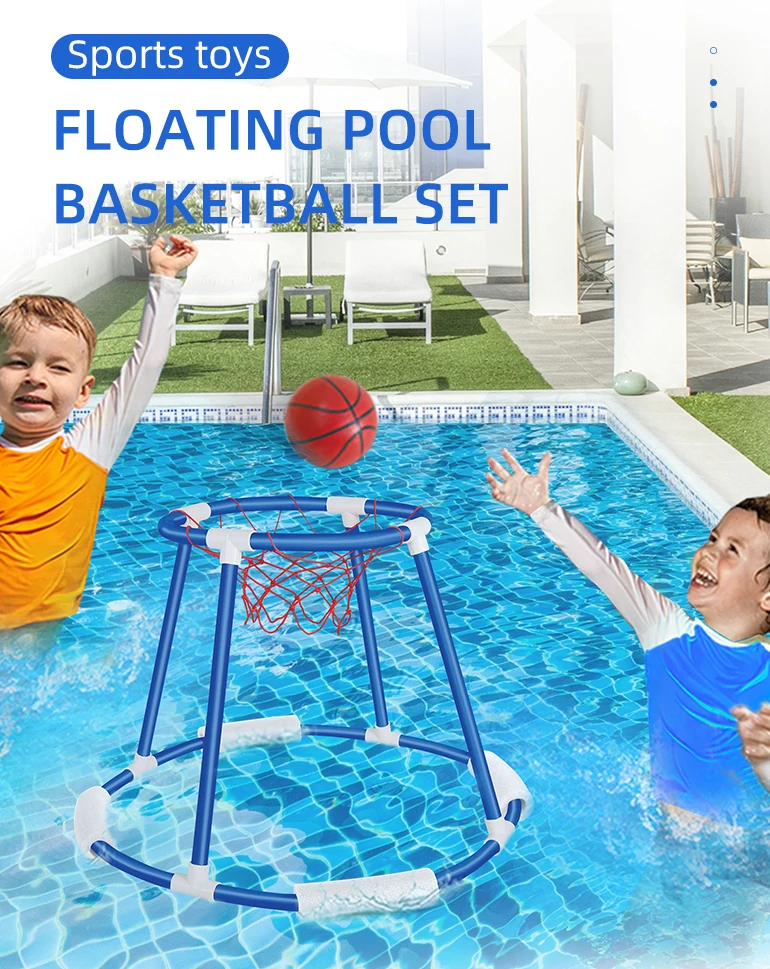 Summer funny water sports shooting game swimming floating pool basketball hoop with balls