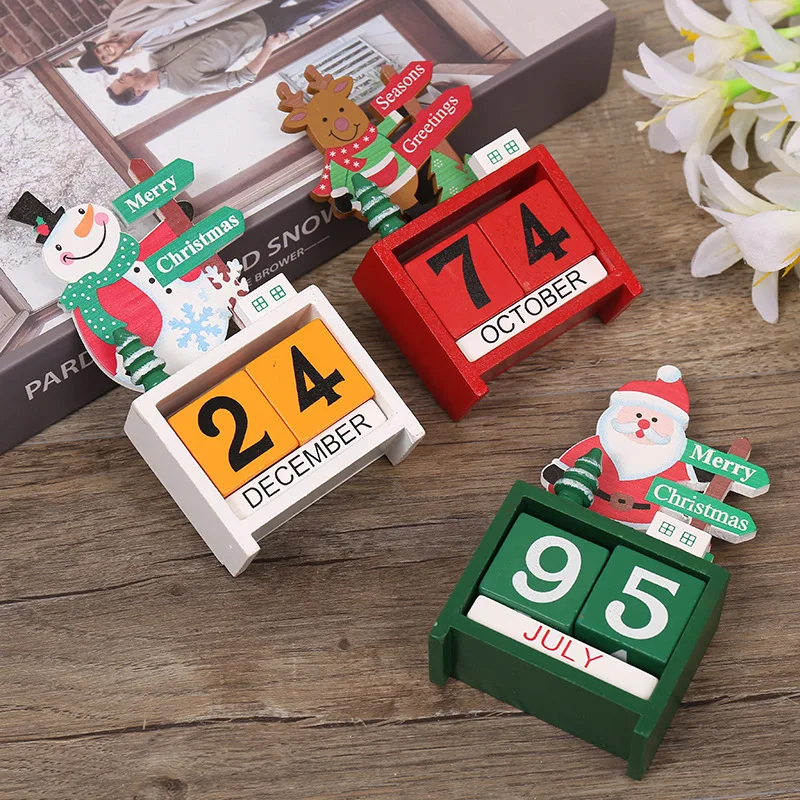 PUSELIFE Wooden Desk Advent Calendar Custom Christmas Wood Desk Countdown Block Cubes Calendar Stand Perpetual Calendar Cubes