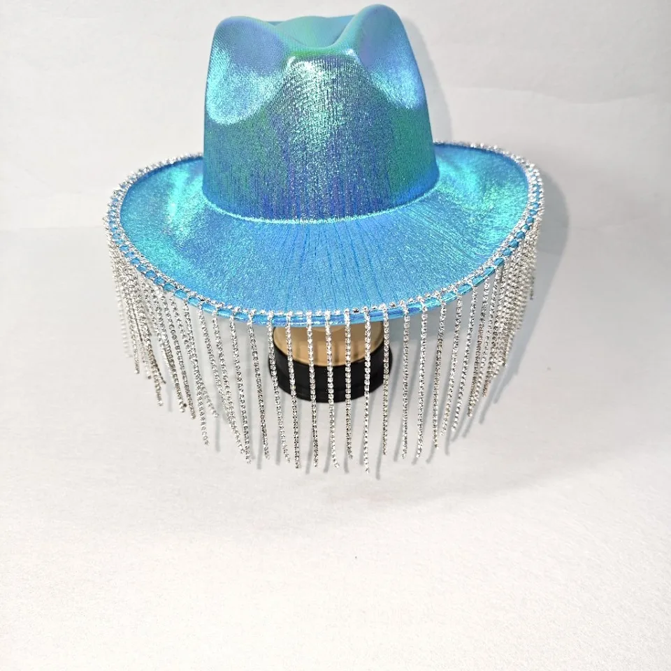 Women Rhinestone Tassel Bride Cowgirl Hat Bling Diamond  display picture 1
