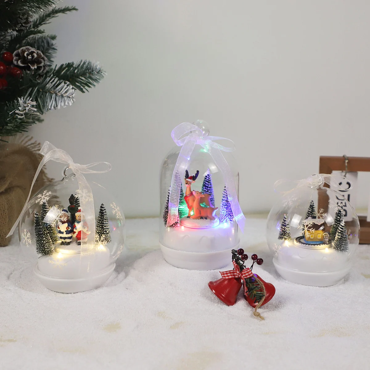 Glass Display Decorative Clear Cloche Dome Bell With Rotating Base And Battery Operated Led Fairy Lights Home Decoration