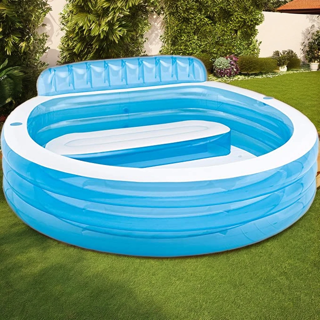 Inflatable PVC Swimming Pool with Cup Holder and Backrest for Family Parties Adults and Newborns for Garden Yard Lounge