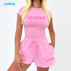 Custom Two Piece Crop Top and Shorts Set Wholesale High Quality Biker Shorts Sets Casual 2 Piece Short Set for Women