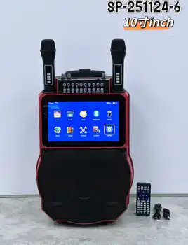 10 Inch Trolley Portable Bluetooth Speaker with Wireless Microphones & LED Screen for Karaoke/Outdoor