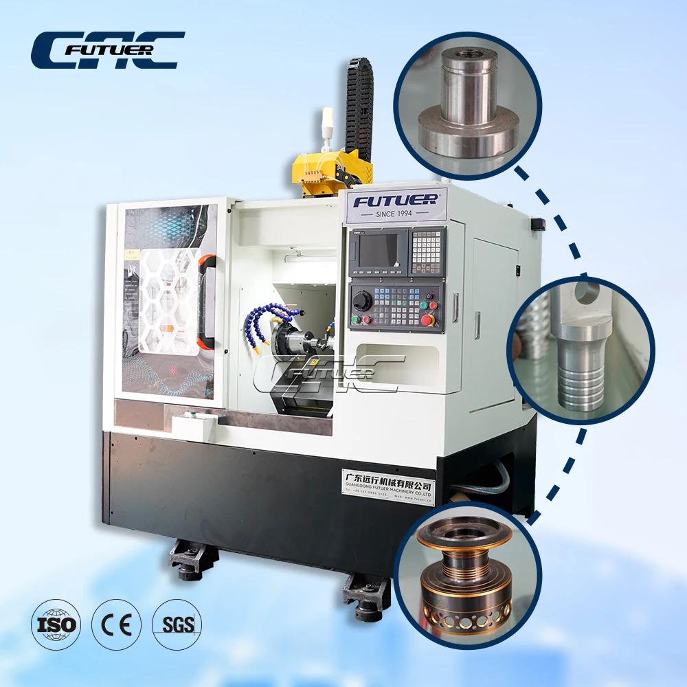 Heavy Duty CNC Slant Bed Lathe Machine with Tool Turret Linear Guideways Dual Spindle and Hydraulic Chuck for Metal Parts