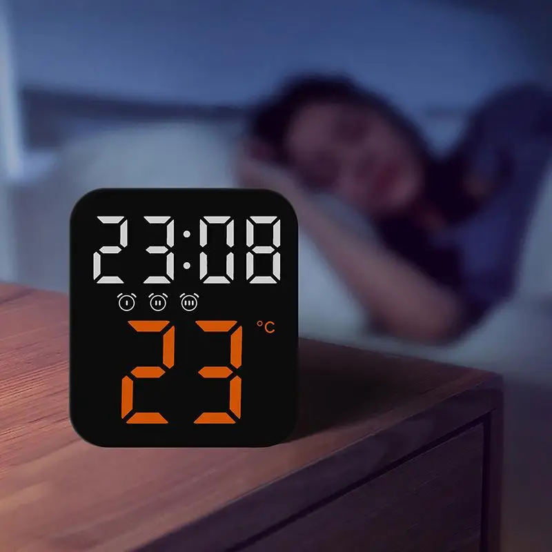 Mini Multifunction Smart Table Clock Voice Control LED Alarm Clock With Adjustable Backlight