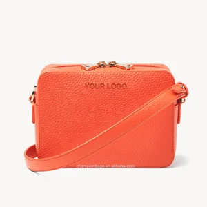 Custom Logo Vegan Pebble Leather Ladies Crossbody Messenger Bag Zip Square Handbag Purse for Women