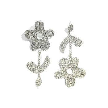 New fashion high quality flower shaped silver stainless steel crystal drop earrings