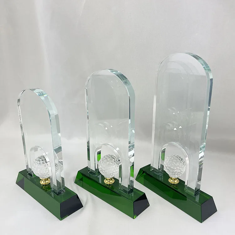 Factory customizable sports golf crystal awards golf championships trophy clear crystal golf trophy