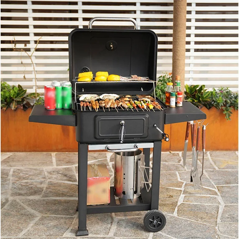 Adjustable Height Trolley Grill Outdoor Bbq Barbeque Charcoal Barbecue ...