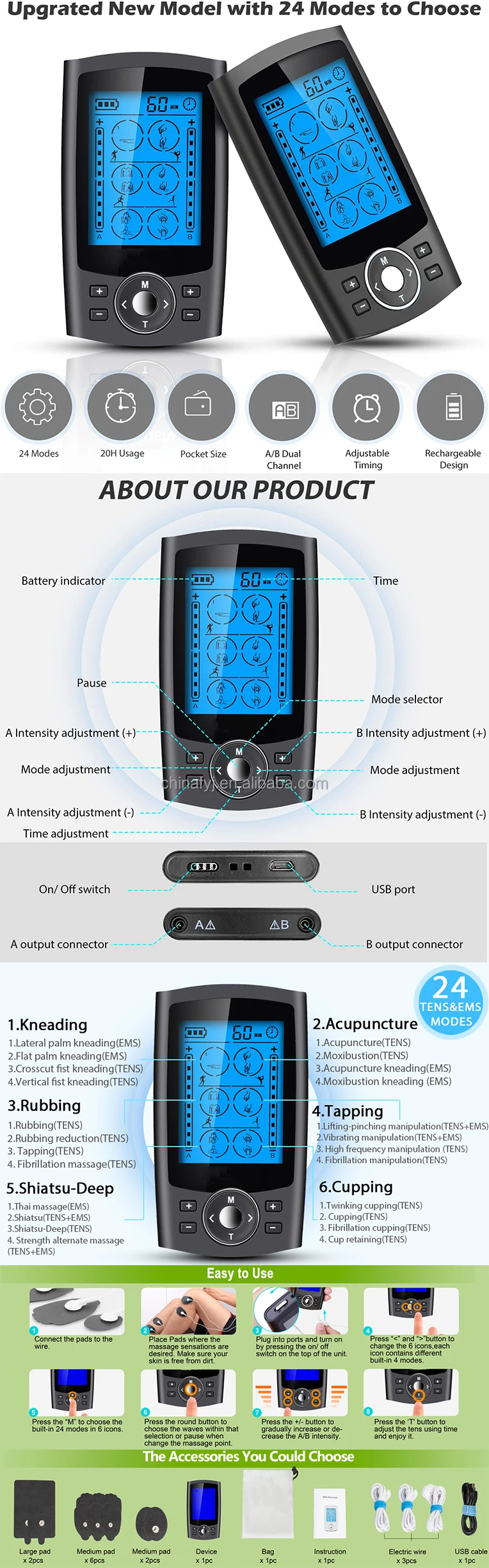 Muscle Stimulator EMS2 Channel Tens Machine EMS TENS Device for pain relief