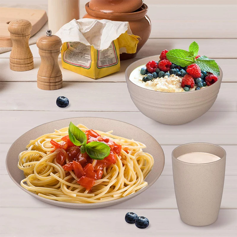 Wheat Straw Dinnerware Sets (28pcs) Lightweight Unbreakable Dishes  Microwave Dishwasher Safe Perfect for Camping - Main Image