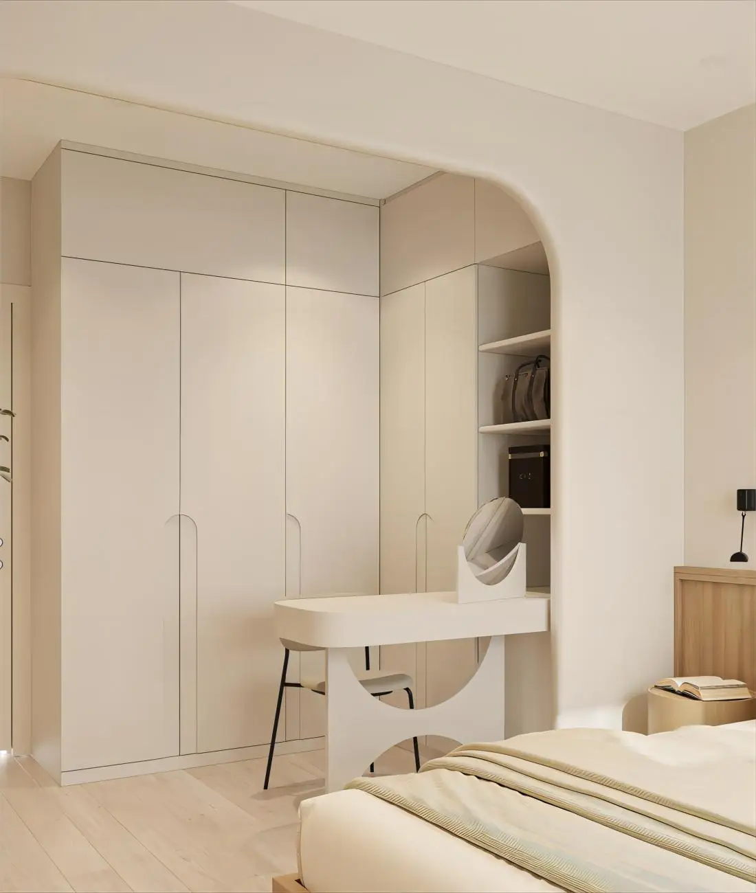 科佳新型现代卧室家具现代三门衣柜带梳妆台