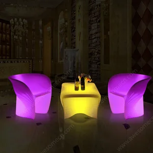LED Cube Table and Plastic Lounge Chair Set Night Club Lounge Bar Furniture for Home Bar Outdoor Events Use