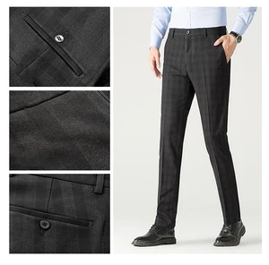 Wholesale Autumn and Winter Black Plaid Men's Suit Pants Casual Business Formal Straight-leg Men's Trousers