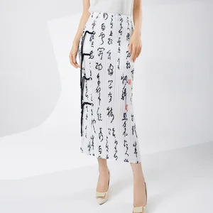 Wholesale Women's Pleated Fashionable National Style Skirt Unique and Elegant Side Slit Stretch Printed Straight Skirt