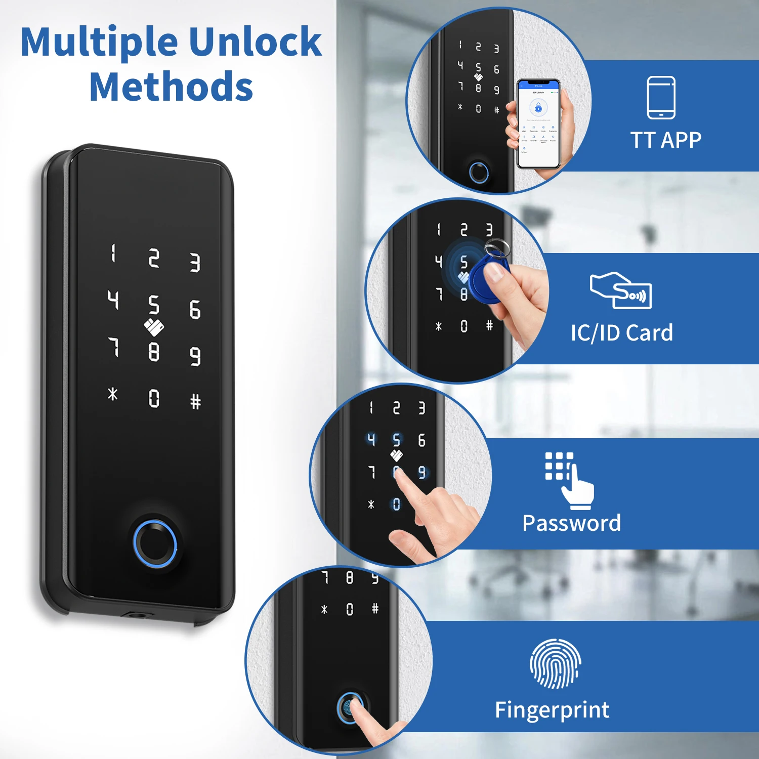 Smartlock Biometric Fingerprint Access Control System App Door Time Attendance for Office with Glass Door Pin Lock