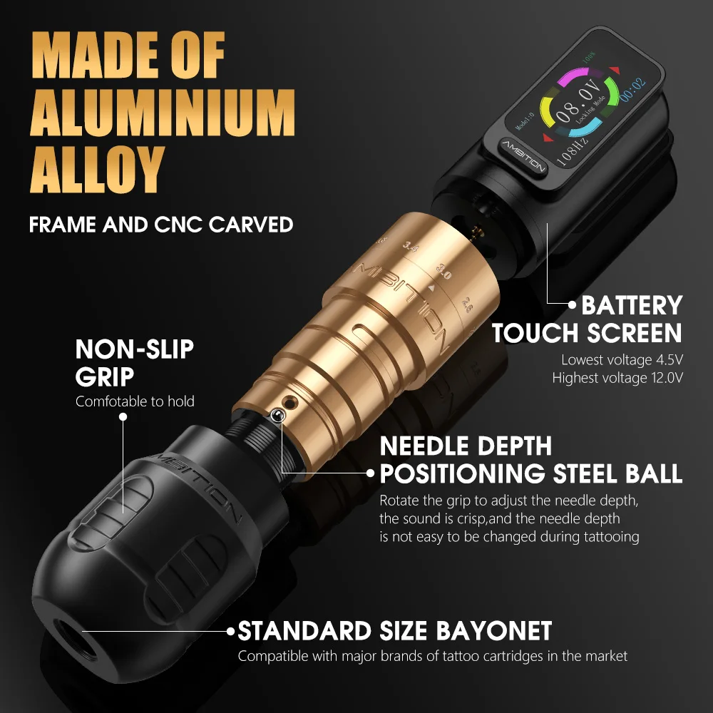 Ambition Seher 2.2-4.2mm調節可能ストロークプロ電気タトゥーガン