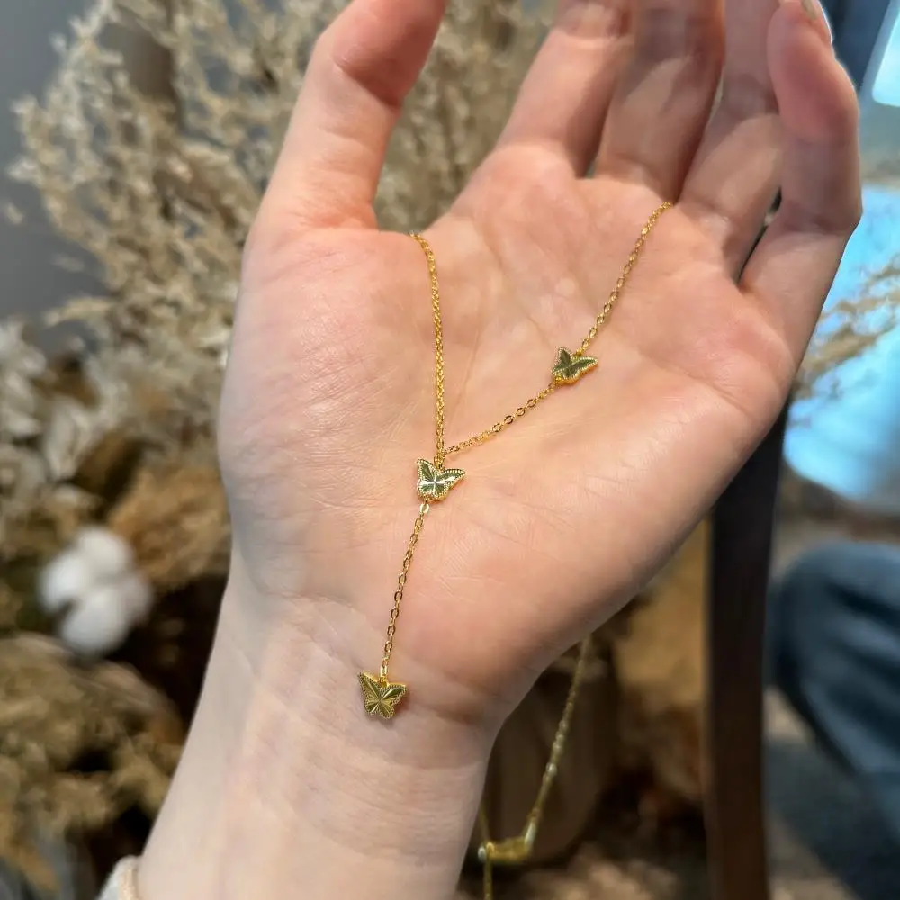 KAKODIY new 925 sterling silver jewelry gold-plated tassel butterfly forest necklace for women detail 1