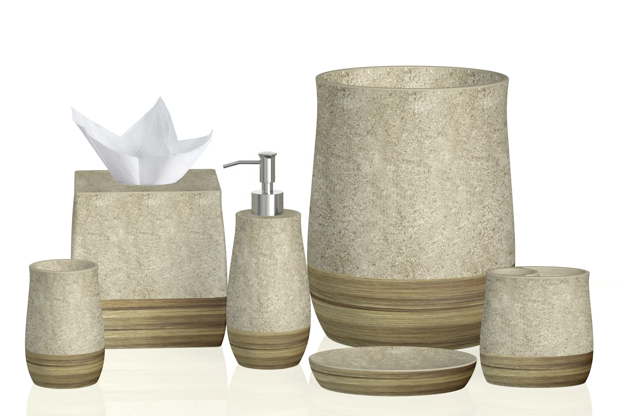 Home Design Marble With Wood Effect Modern Bathroom Set Accessory Hotel