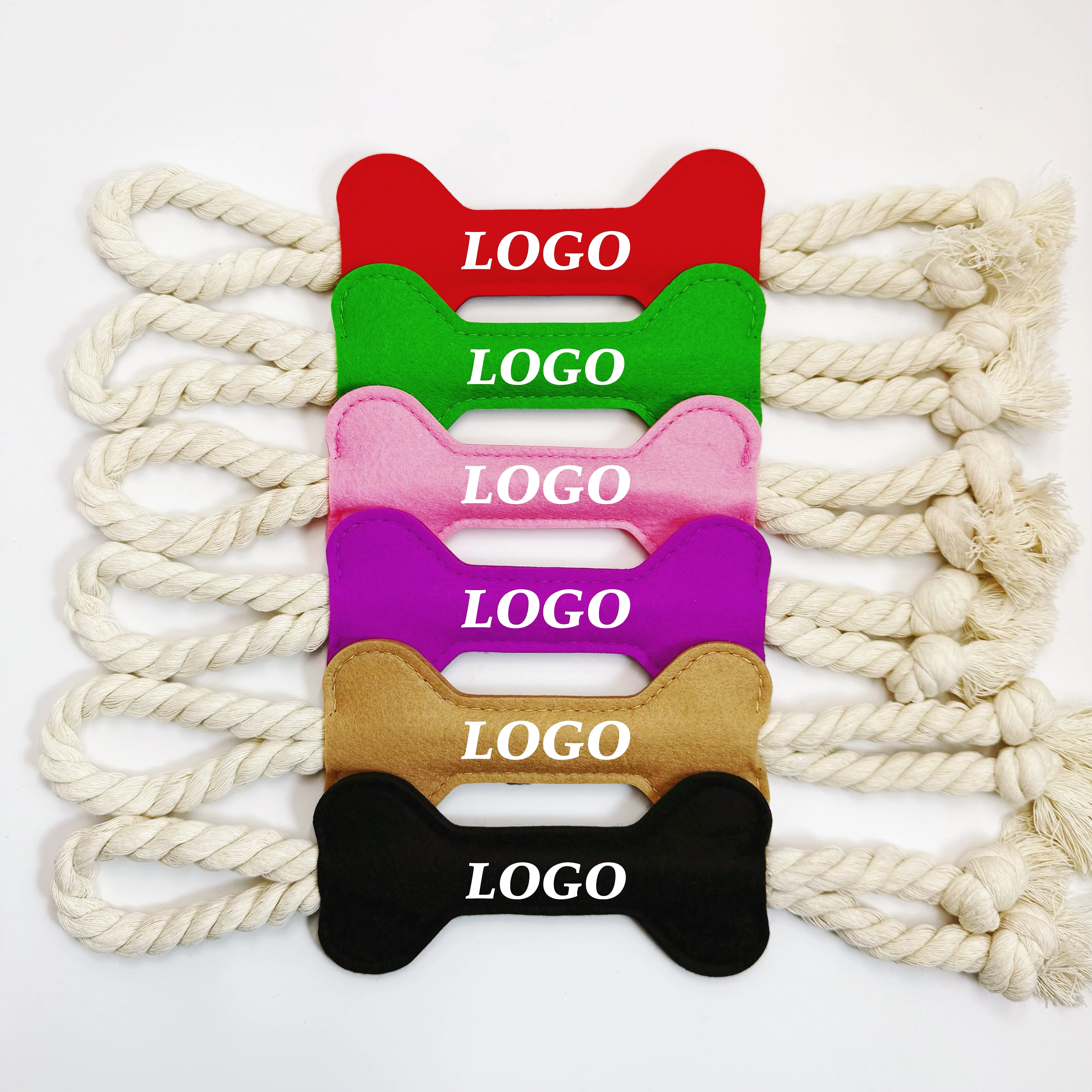 2026 Custom Logos Multi-Color Eco-Friendly Dog Chew Toy Durable Bone-Shaped Rope-Tied Toy Wear-Resistant Material