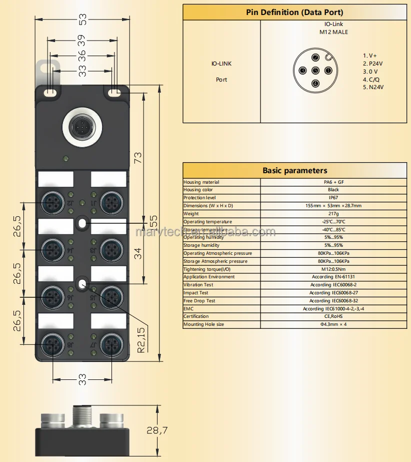 Marvtech IP67 Io-Link Slave Module - Reliable Industrial Control