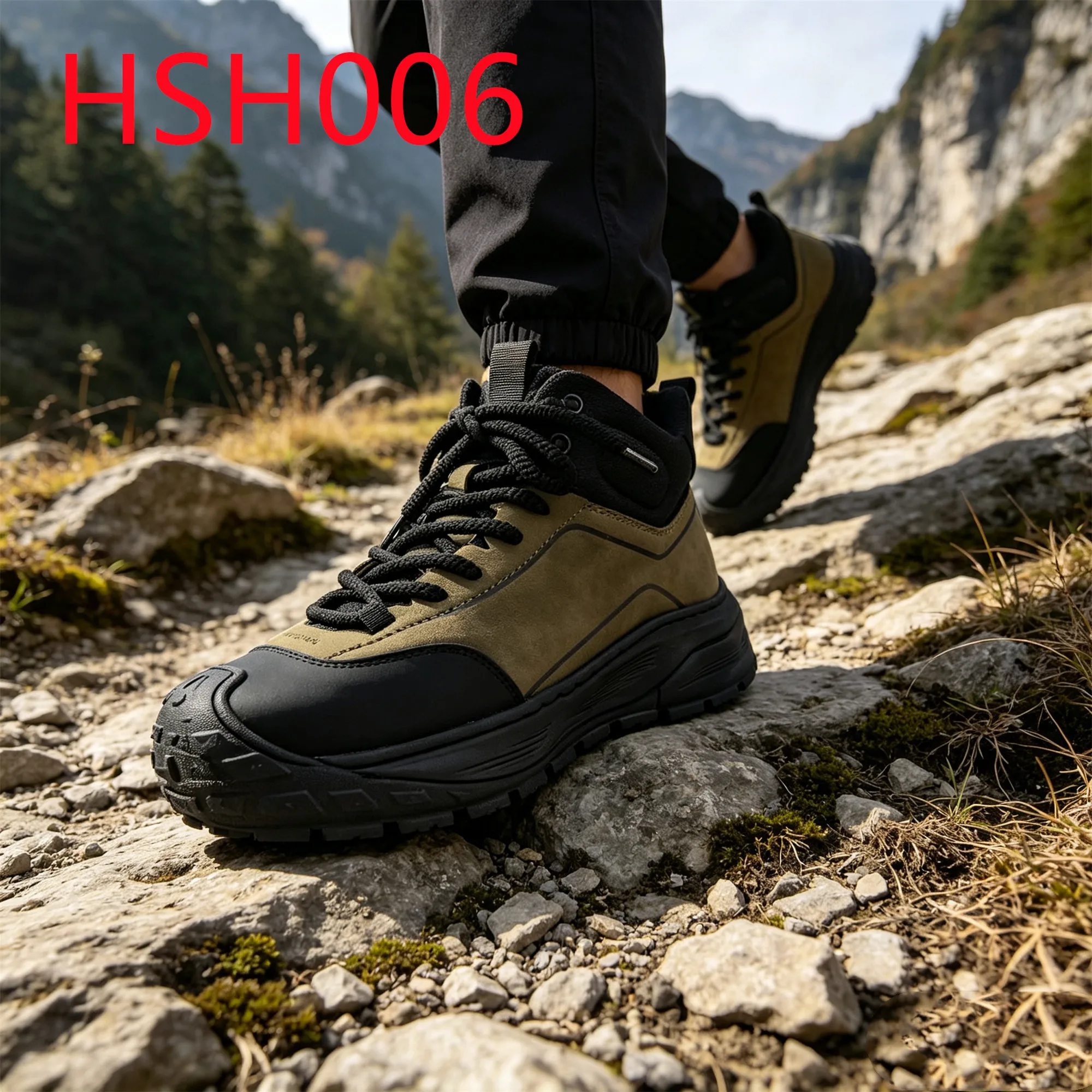 HY,Wild Camping Impact-proof EVA+rubber Sole with Stitching Hiking Shoes Cool Max Mesh Fabric Black/brown Alpine Boots HSH006
