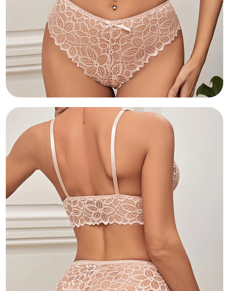 Qinelle Lace Bralette and Brief Lingerie Set in Pink