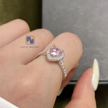 Luxury women wedding rings 925 silver pink heart shape cz diamond ring Cheap price halo ring for engagement