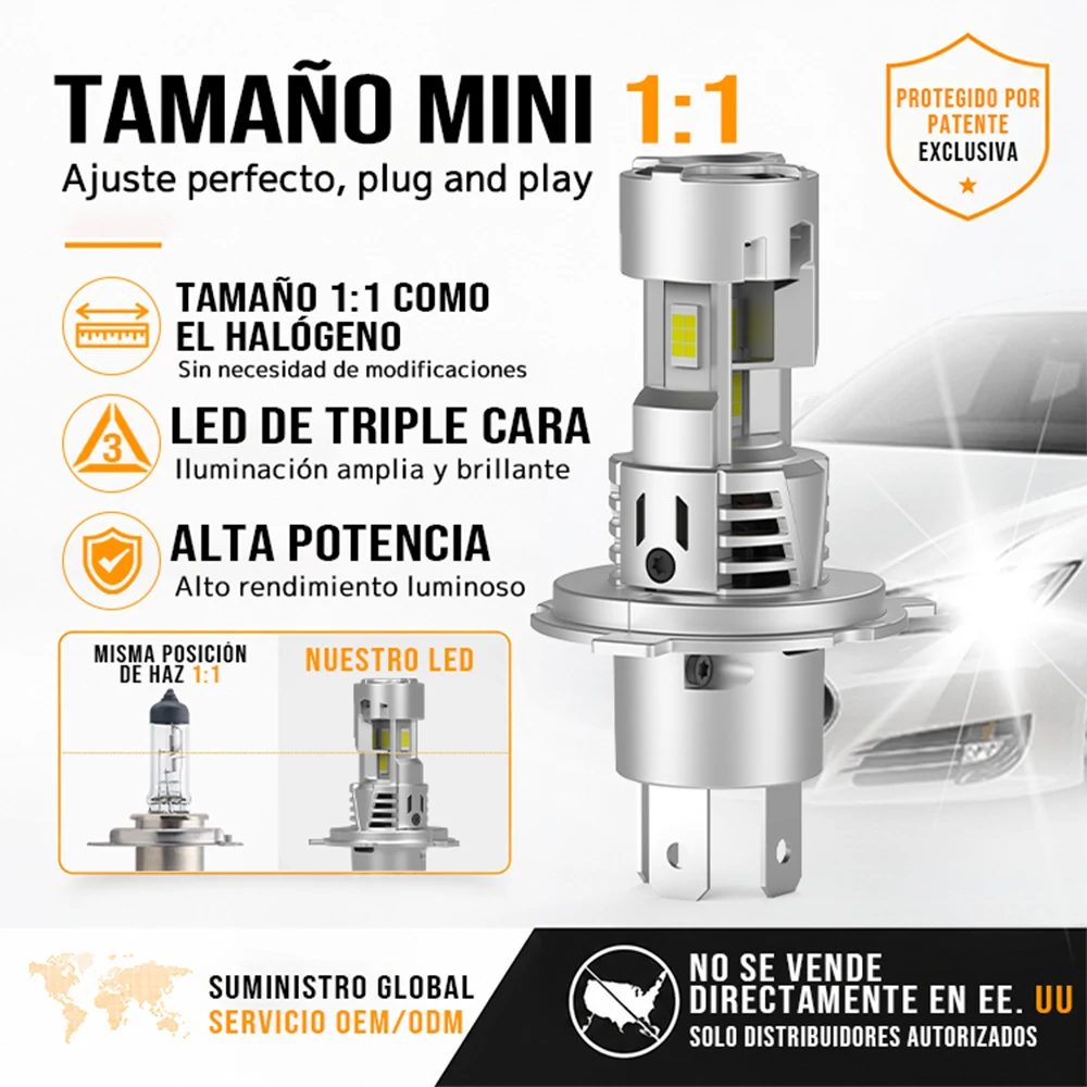 Bulk Custom PG H4 H7 H8 LED Headlight Bulb Integrating Sole Patent Three Emitting Sides and Mini Size for Non Destructive Setup