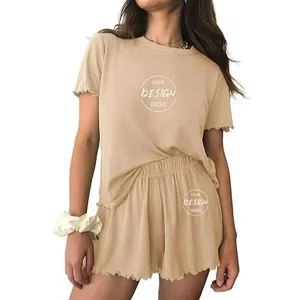 Custom 2026 New Summer Women's Home 2-Piece Pajama Set Loose Solid Color Short Sleeve O-Neck Two-piece Set
