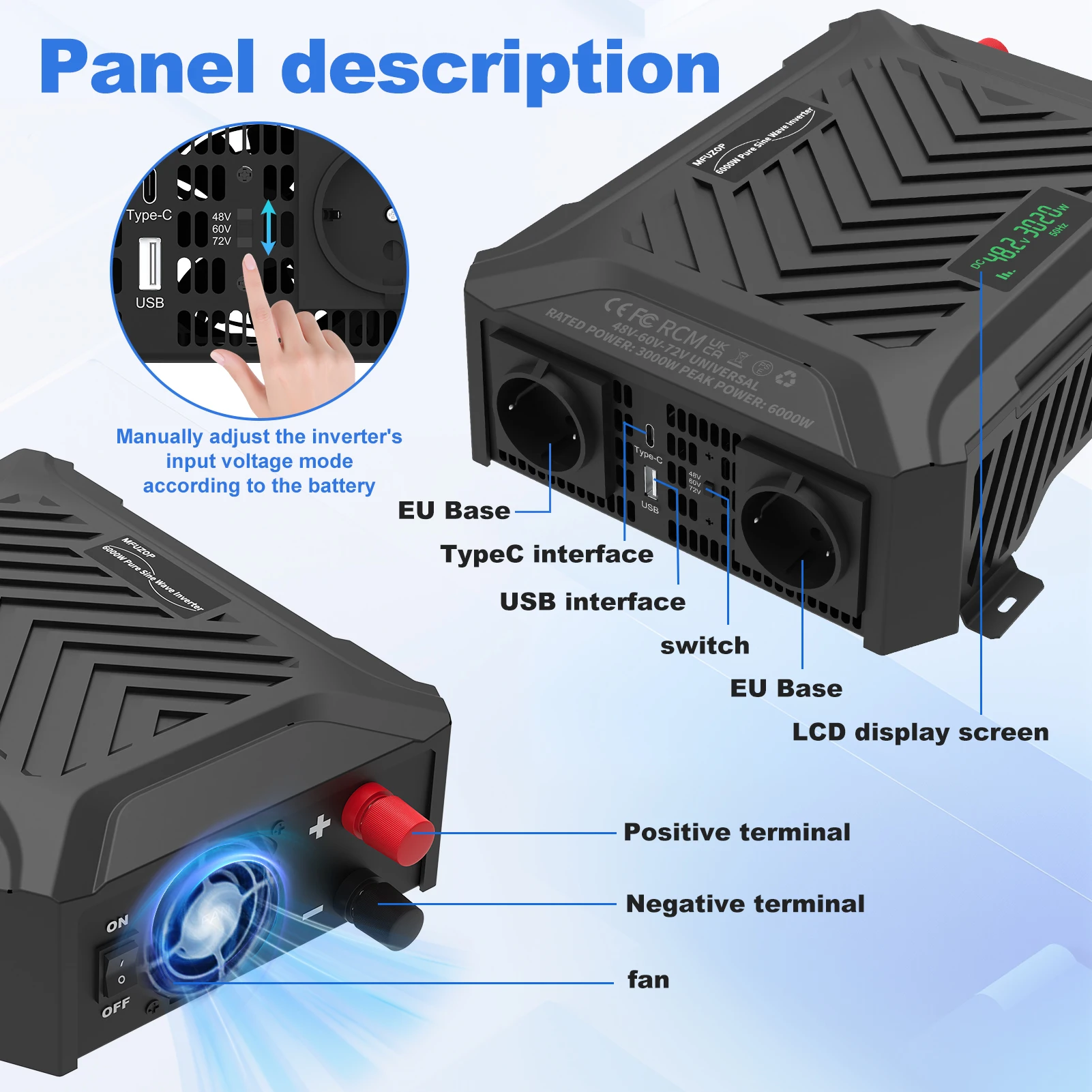 EU LOKALE Zuivere sinusomvormer voor zonne-energie, off-grid omvormer, generator 48V 60V 48V 72V 220V/230V Converter PIEK 6000W 3000W_voghion.com