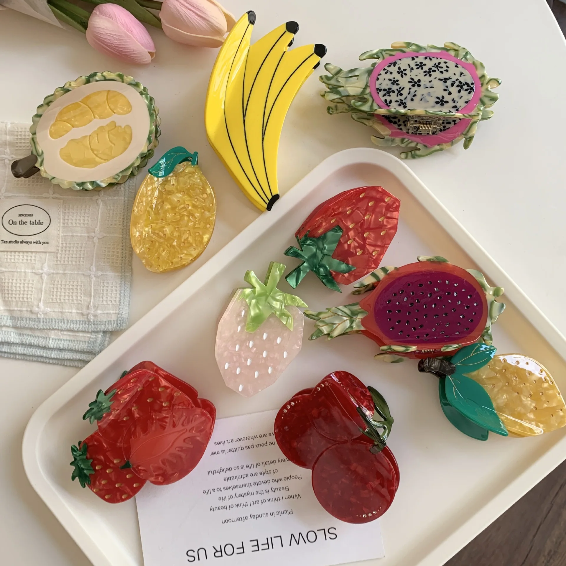 Custom Fruit Themed Hair Claw Clips - Fancy Acetate Banana Durian 