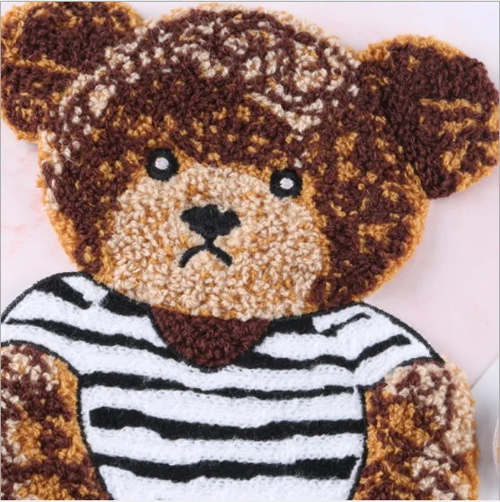 Cheap Sew on Embroidery Labels Personalized Design Teddy Bear Chenille Patches for Kids Garments Embroidered Patch Custom