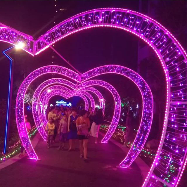 Led Lighted Heart Shape Corridor For Wedding Outdoor Decoration 2d Pink Heart Shape Arch Motif Light