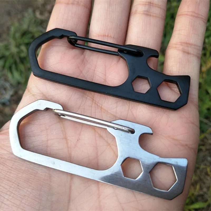 YD519 Outdoor Tool Multifunction Key Ring Beer Bottle Opener Stainless Steel Climbing Buckle Keychain Hook Openers
