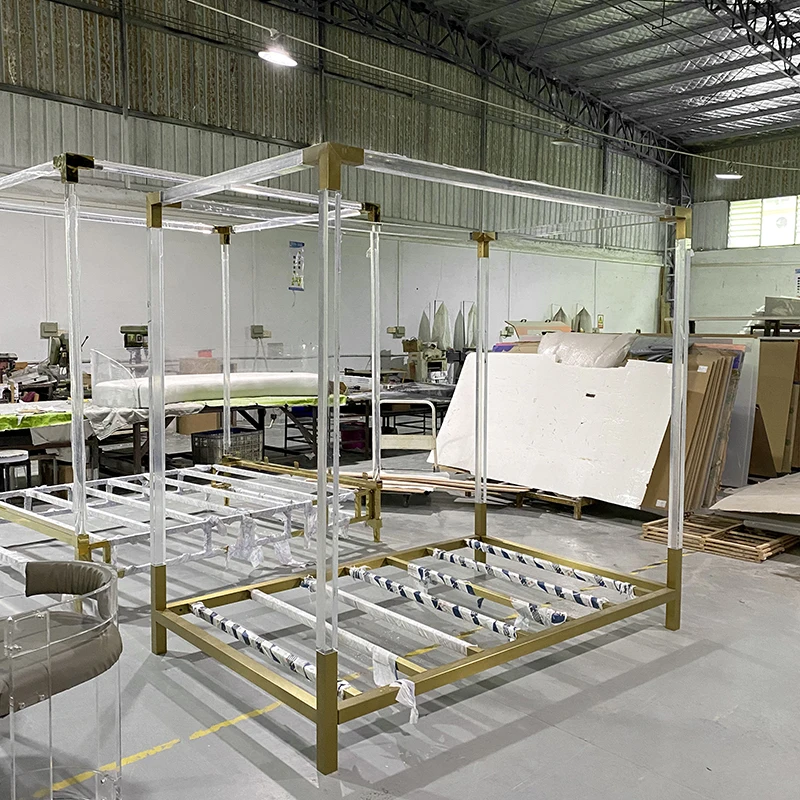 Factory Price Clear Lucite Bed Frame Modern Design Resin Bed Transparent Acrylic Canopy Bed Frame