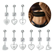 Multiple Stainless Steel Accessories Heart Crystal Zircon Belly Ring Women's Body Piercing Navel Nail Accessories