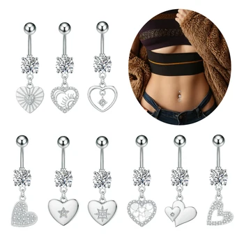 Multiple Stainless Steel Accessories Heart Crystal Zircon Belly Ring Women's Body Piercing Navel Nail Accessories